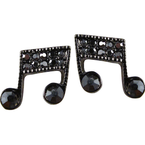 Music Note Rhinestone Post Earrings (Black)