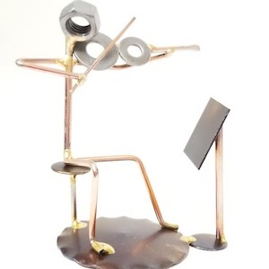 Sitting Violin With Stand Copper Figurine
