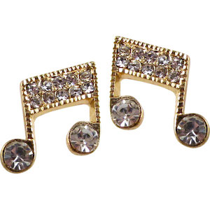 Music Note Rhinestone Post Earrings (Gold)