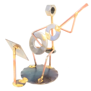 Classic Guitar With Music Stand Copper Figurine