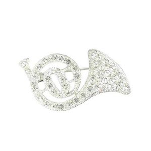 French Horn Rhinestone Brooches